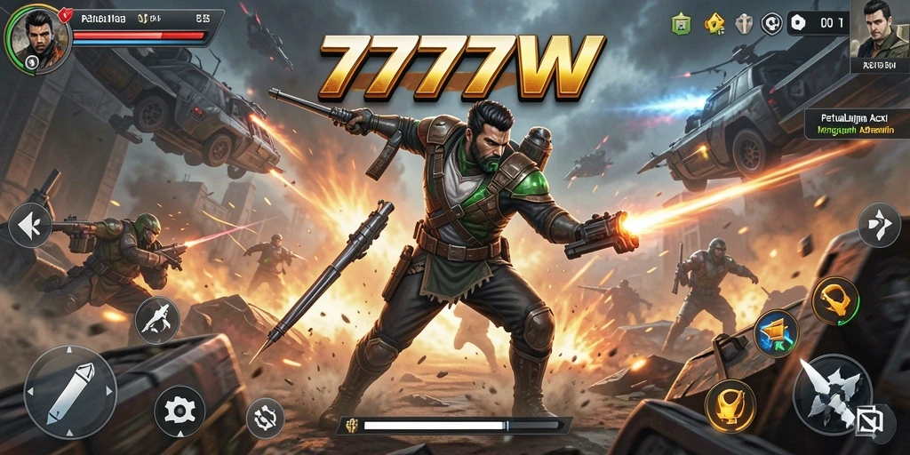 Tampilan dinamis gameplay 7777W yang penuh aksi.