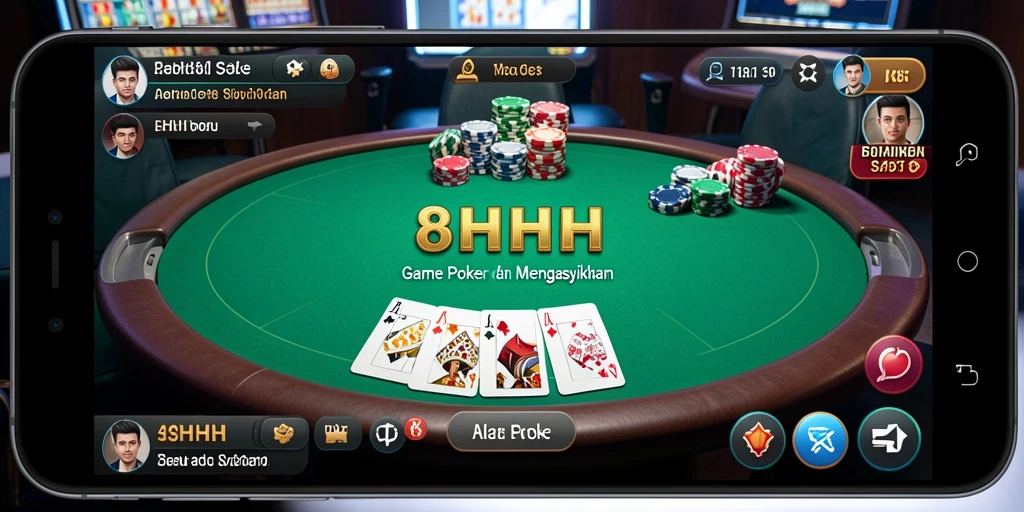 Tampilan gameplay menarik dari 8HHH yang menghadirkan nuansa Poker.