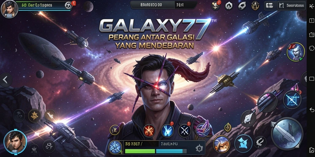 Screenshot gameplay menunjukkan aksi pertempuran yang mendebarkan di galaksi.