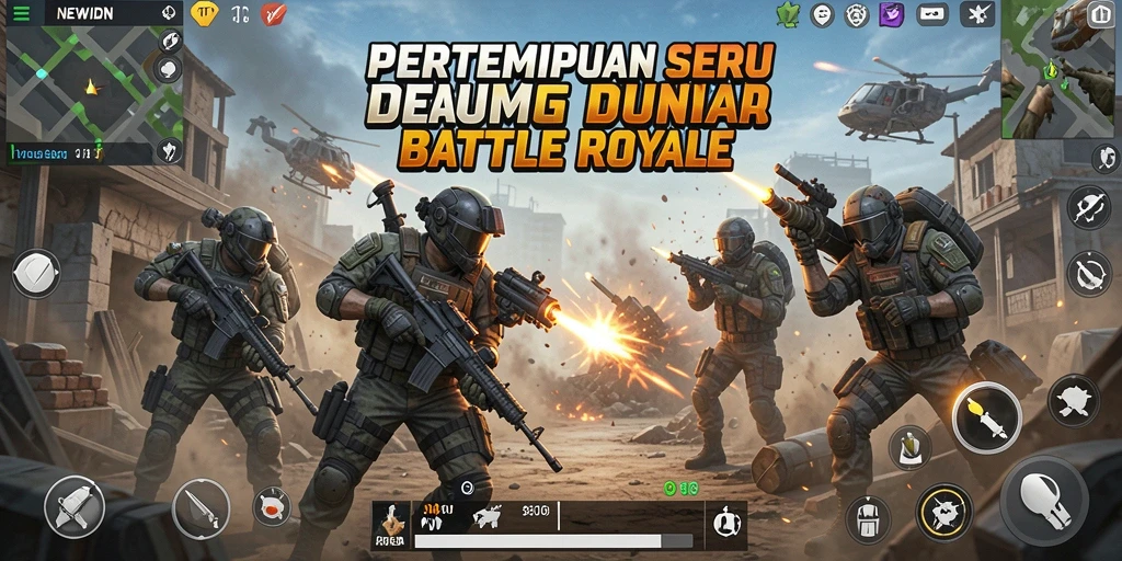 Tangkapan layar <strong>NEWIDN</strong> menunjukkan aksi pertempuran seru di arena Battle Royale.