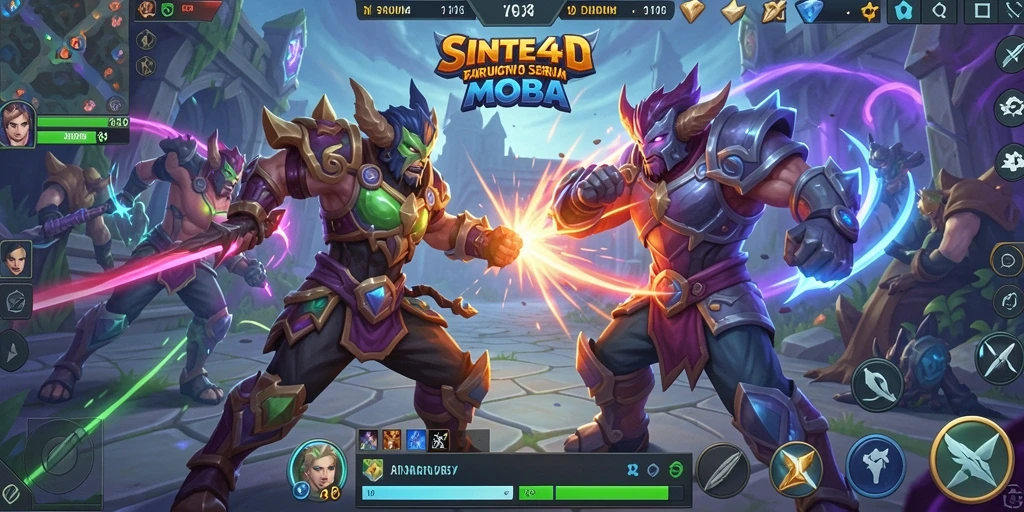 Gameplay seru dari SINTE4D dengan pertarungan MOBA yang mendebarkan.