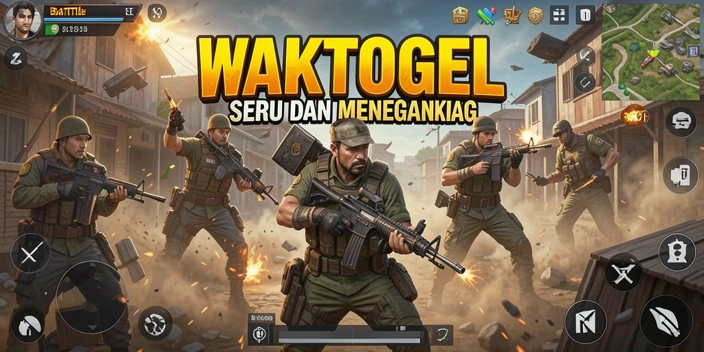 Tampilan gameplay WAKTOGEL dengan pertempuran mendebarkan di arena luas.